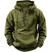 Ins Lace-up Hoodie Casual Sports Pocket Sweatshirt Men's Long-sleeved Top Clothing — Army Green