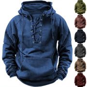 Ins Lace-up Hoodie Casual Sports Pocket Sweatshirt Men's Long-sleeved Top Clothing — Army Green - Image 2