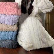 Winter Coral Fleece Sleepwear Women's Nightgown Long Night Dress Pajamas With Pockets Thickened Jacquard Dress Warm Home Clothes — Light Purple - Image 4