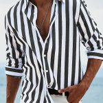 Men's Yarn-dyed Striped Casual Loose Long-sleeved Shirt — HDCS05 Black