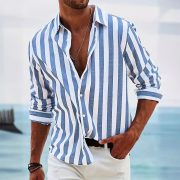 Men's Yarn-dyed Striped Casual Loose Long-sleeved Shirt — HDCS05 Dark Gray - Image 2