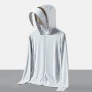 Ice Silk Big Brim Detachable Face Cover Ultraviolet-proof Sun-protective Clothing — Men's Jade White - Image 13