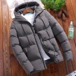 Winter Men's Solid Color Hooded Padded Coat — Grey
