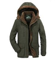 Thickened Multi-pocket Hooded Men's Cotton Coat — Army Green