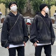Men's Fashion Retro Hooded Denim Jacket Top — Black - Image 2