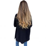 Women's Woolen Coat Casual Loose Lapels Faux Pocket Cardigan Wool Overcoat — Black - Image 6