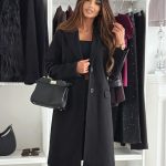 Lapel Single-breasted Wool Coat Winter Long Sleeve Solid Color Long Jacket Women Clothing — Black