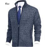Men's Solid Color Stand Collar Cardigan Sweaters Coat — Navy Blue