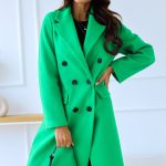 Women's Fashion Simple Double Breasted Long Sleeve Lapel Button Woolen Coat — Green
