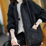 Hooded Stitching Down Thick Coat Cotton-padded Jacket — Black