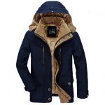 Thickened Multi-pocket Hooded Men's Cotton Coat — Dark Blue
