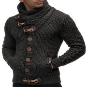 Knitted Jacket With High Collar Buttons — Black - Image 3