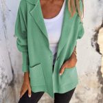 Casual Lapel Jacket With Pockets Fashion Versatile Long Sleeve Outwear Tops Coat For Womens Clothing — Emerald green