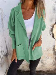 Casual Lapel Jacket With Pockets Fashion Versatile Long Sleeve Outwear Tops Coat For Womens Clothing — Emerald green