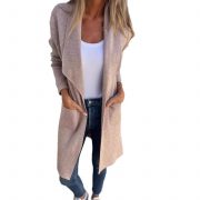 Fall And Winter Lapels Mid-length Knitted Cardigan Thin Woolen Coat — Khaki - Image 6