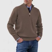 Men's Stand Collar Zipper Sweater Winter Fashion Solid Color Long Sleeve Knitted Top Clothing — Dark Purple - Image 12