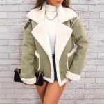 Fashion Polo Collar Plush Jacket Winter Warm Casual Jacket — Matcha