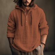 New Wish Cotton Linen Shirt Hooded Sweater Long Sleeve Hooded Casual Daily Clothing — Dark Brown - Image 14