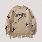 New Personality Street Jacquard Ripped Frayed Vintage Loose Sweater — Gray - Image 2