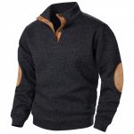 Men's Stand Collar Knitted Joint Stitching Casual Jacquard Cardigan Sweater — Black