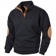 Men's Stand Collar Knitted Joint Stitching Casual Jacquard Cardigan Sweater — Wine Red - Image 2