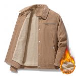Winter Slim Retro Lapels Thick Corduroy Jacket — Khaki