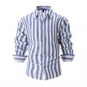 Men's Yarn-dyed Striped Casual Loose Long-sleeved Shirt — HDCS05 Dark Gray - Image 6