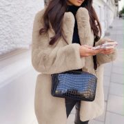 Temperament Long Sleeve Lapel Faux Fur Coat Solid Color Coat Women Fur Fur Women's Clothing — Beige - Image 9