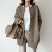 Japanese And Korean Light Mature Woman Long-sleeved Coat Super Soft Woolen — Beige Color Woolen - Image 4