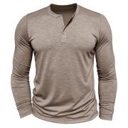 Men's Long-sleeved Henry Collar T-shirt — Matcha color - Image 4