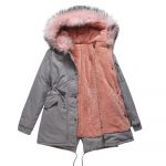 Parka Cotton-padded Coat Mid-length Hooded — Gray Pink