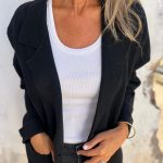 Casual Lapel Jacket With Pockets Fashion Versatile Long Sleeve Outwear Tops Coat For Womens Clothing — Black