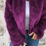 Fashion Stand Collar Plush Jacket Winter Casual Turtleneck Zipper Coat Fleece Tops Women's Clothing — Purple