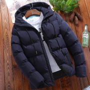 Winter Men's Solid Color Hooded Padded Coat — Black - Image 8