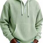 Men's Solid-Colored Corduroy Long-Sleeve Hoodie For Sports And Casual Wear — Gray Green
