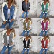 Denim Stitching Jacket Casual Fashion Raglan Sleeve Coat — Blue - Image 2