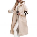 Hooded Windbreaker Long Jacket With Pockets And Drawstring Design Solid Color Knit-Sleeved Trench Coat For Women Clothing Fall Winter — Apricot