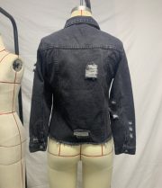 Female Creative Perforated Denim Long Sleeved Shirt — Black - Image 8