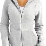 Women's Zipper Short Hood Fleece Lined Solid Color Hoodie Sweater — Light Gray