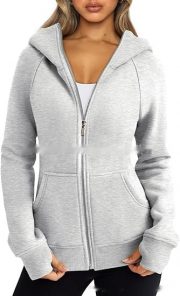 Women's Zipper Short Hood Fleece Lined Solid Color Hoodie Sweater — Army Green - Image 11