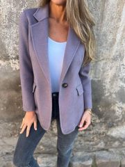 Ins Button Lapel Short Blazer Winter Fashion Commuter Jacket Outwear Women's Clothing — Light Purple - Image 18