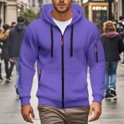 Zipper Hooded Sweatshirt Men's Sports Casual Cardigan Coat — Purple - Image 3