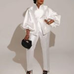 Elegant Ol Pure Color African Plus Size Cross-border Two-piece Set — White