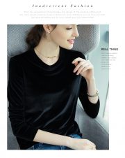 European And American Pleuche Bottoming Shirt Women — Blue - Image 14