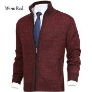 Men's Solid Color Stand Collar Cardigan Sweaters Coat — Wine Red - Image 5