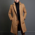 Men's Mid-length Trench Coat Fall Winter Slim Pockets Single-breasted Collar Jacket  Casual Business Comfortable Overcoat Clothing — Khaki