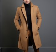 Men's Mid-length Trench Coat Fall Winter Slim Pockets Single-breasted Collar Jacket  Casual Business Comfortable Overcoat Clothing — Navy Blue - Image 2