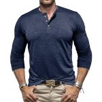 Men's Long-sleeved Henry Collar T-shirt — Sapphire Blue