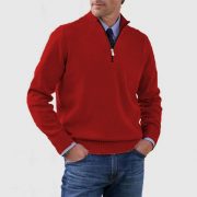 Men's Stand Collar Zipper Sweater Winter Fashion Solid Color Long Sleeve Knitted Top Clothing — Dark Purple - Image 5