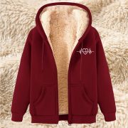 Men's Fleece Hoodie With Fleece Lining, Thick And Warm For Winter, Lamb Fleece For Autumn And Winter — 17 Wine Red